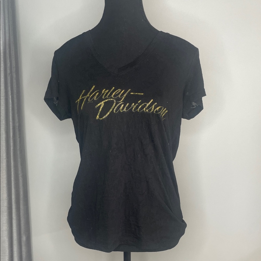 Harley-Davidson Women's Black Tee with Gold Script